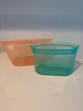 Zip Top Brand Reusable Silicone Food Storage Bags - Teal and Peach